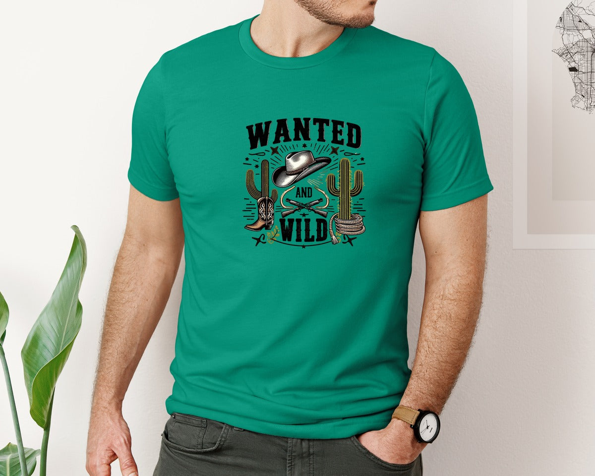 brand:Bella Canvas|color:Kelly|Western Wanted And Wild T Shirt Graphic T-Shirt