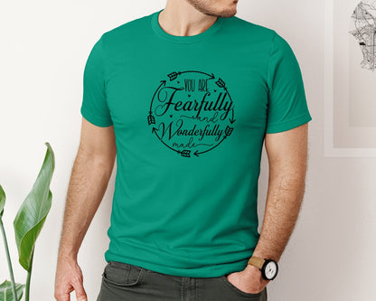 brand:Bella Canvas|color:Kelly|You Are Fearfully And Sleeve Design Graphic T-Shirt