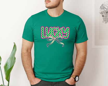 brand:Bella Canvas|color:Kelly|Lucky St Patricks Day Aesthetic Graphic T-Shirt