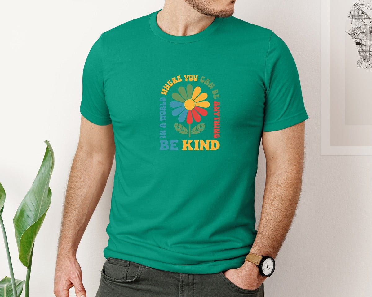 brand:Bella Canvas|color:Kelly|Be Kind Retro Flower T Shirt Design Graphic T-Shirt