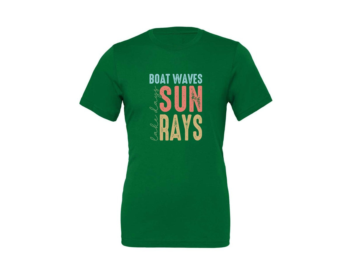 brand:Generic|color:Kelly|Boat Waves Sun Ray Lake Days Summer Graphic T-Shirt