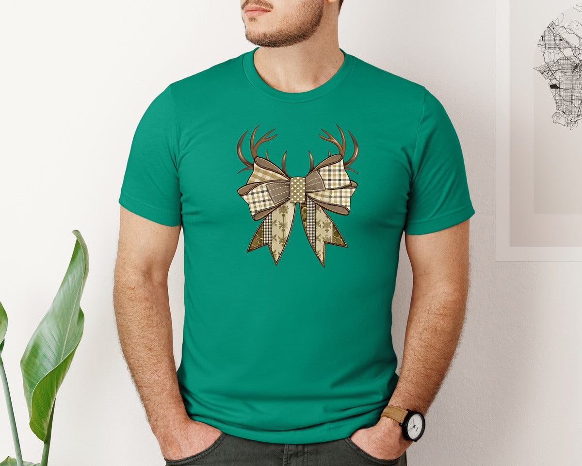 brand:Bella Canvas|color:Kelly|Camo Deer Bow Retro Camo Graphic T-Shirt
