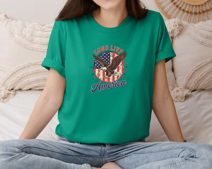 brand:Bella Canvas|color:Kelly|Patriotic 4Th Of July Long Live America Graphic T-Shirt