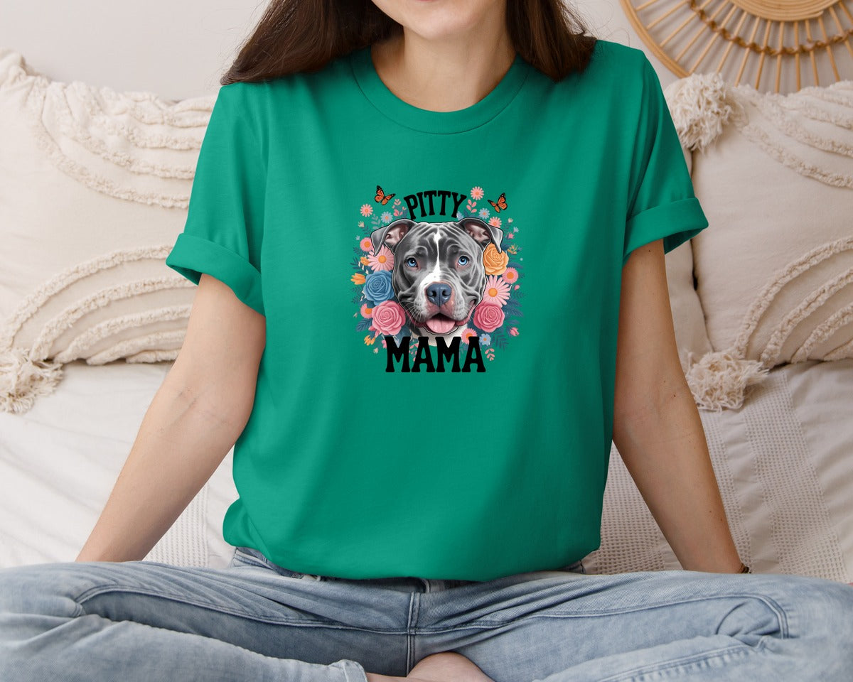 brand:Bella Canvas|color:Kelly|Pitty Mama Cute Pitbull Dog Graphic T-Shirt