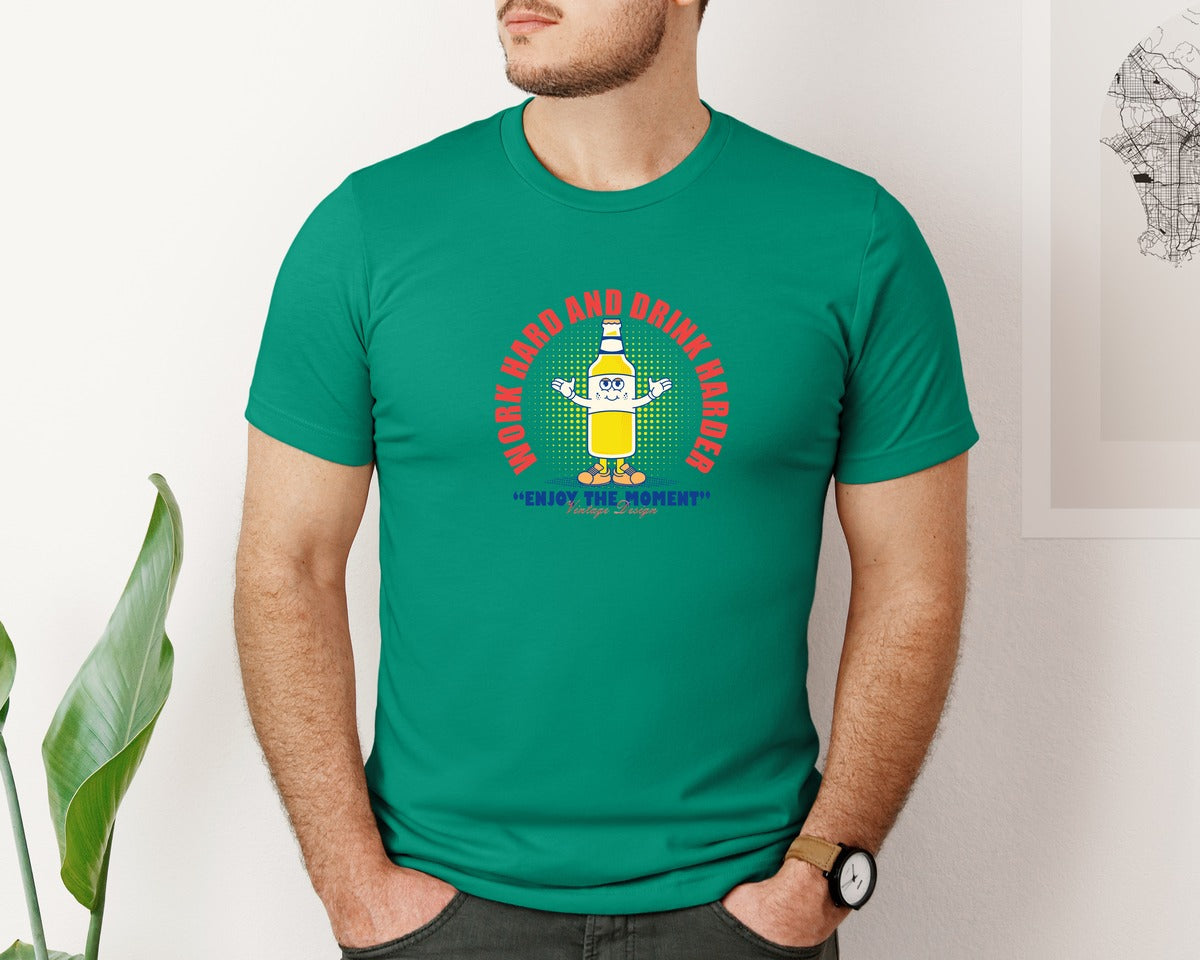 brand:Bella Canvas|color:Kelly|Retro Cartoon Glass Bottle Of Beer Graphic T-Shirt
