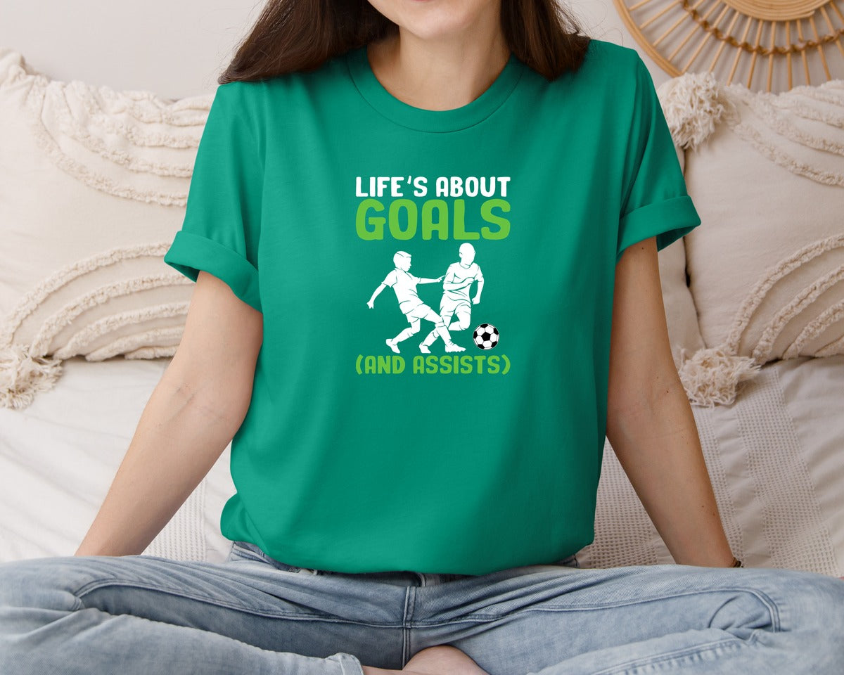 brand:Bella Canvas|color:Kelly|Lifes About Goals Soccer T Shirt Graphic T-Shirt