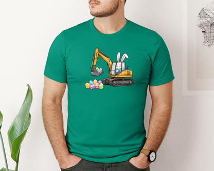 brand:Bella Canvas|color:Kelly|Bunny Easter Excavator Graphic T-Shirt