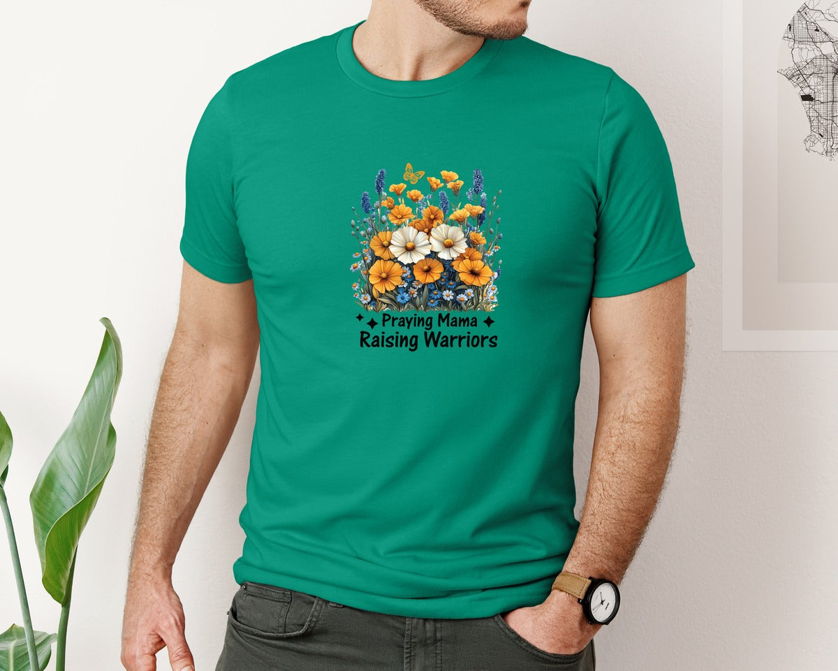 brand:Bella Canvas|color:Kelly|Praying Mama Boho Floral Mama 2 Graphic T-Shirt