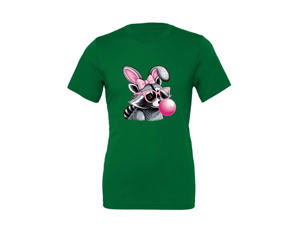 brand:Generic|color:Kelly|Cute Raccoon With Glasses Bubble Gum 6 Graphic T-Shirt