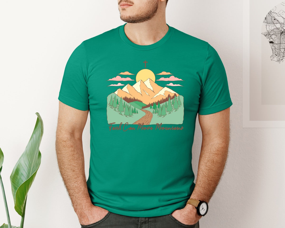 brand:Bella Canvas|color:Kelly|Faith Can Move Mountains Christian Quote 2 Graphic T-Shirt