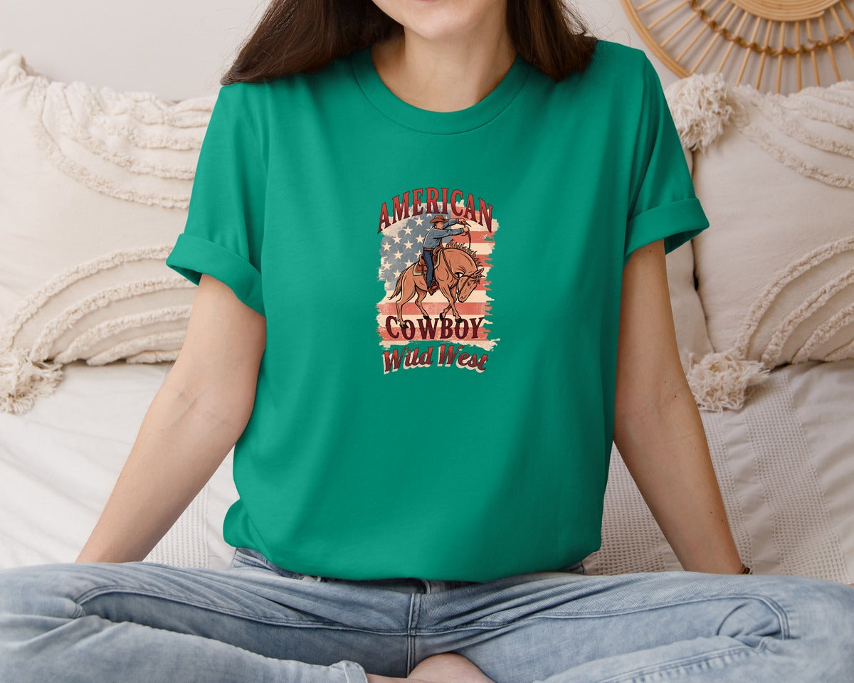 brand:Bella Canvas|color:Kelly|American Cowboy Wild West Vintage 2 Graphic T-Shirt