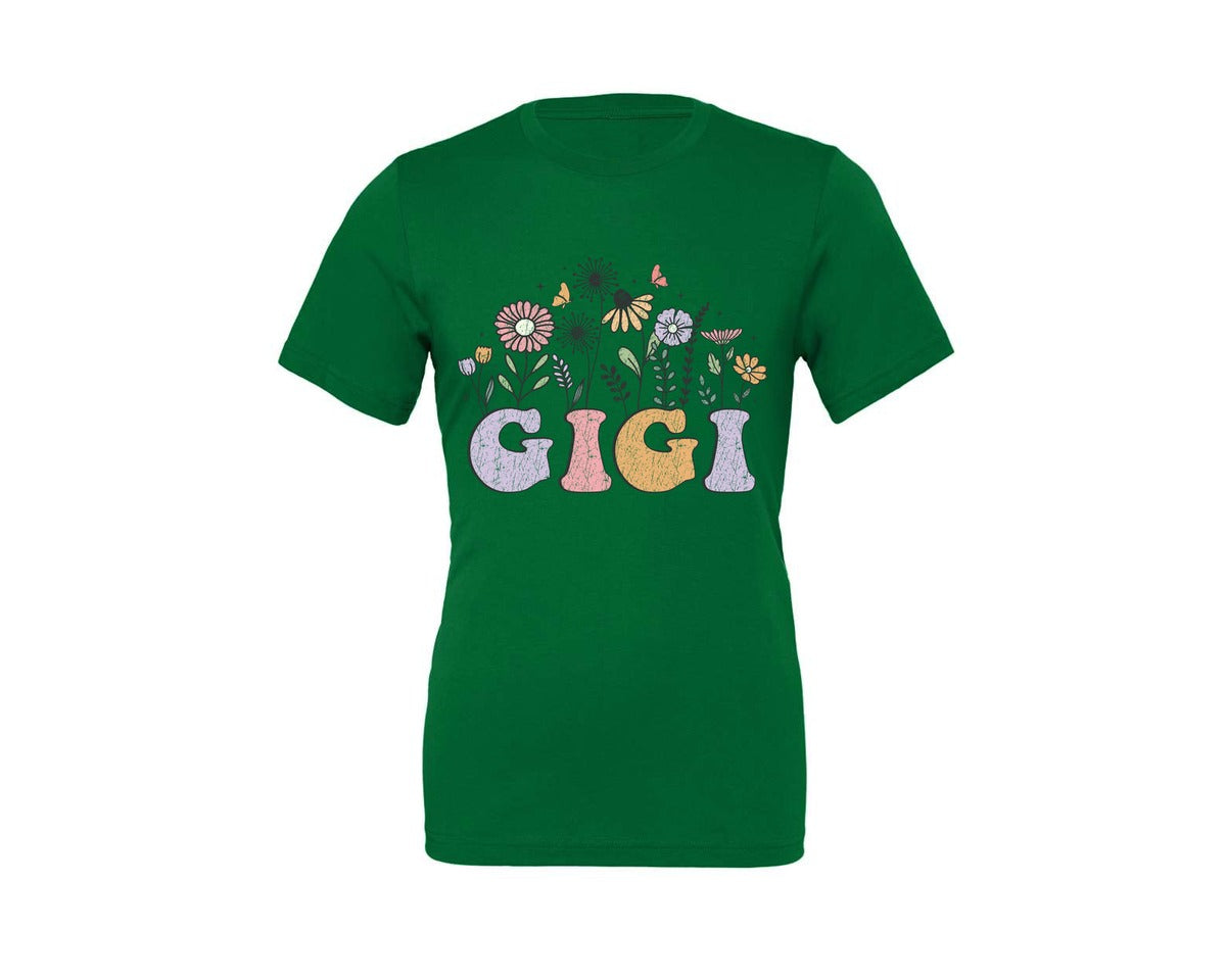 brand:Generic|color:Kelly|Gigi Grandma Mothers Day Flower Graphic T-Shirt