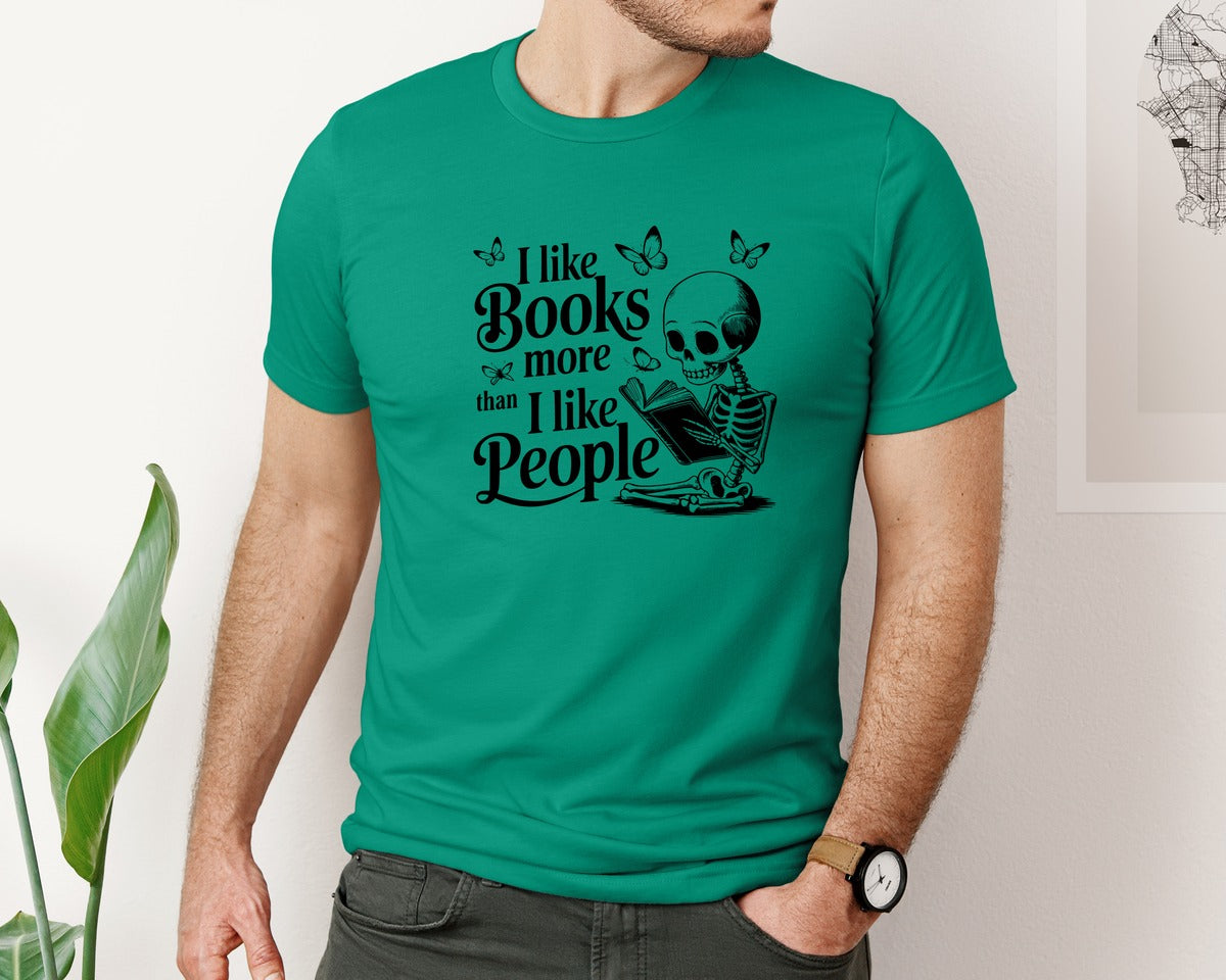 brand:Bella Canvas|color:Kelly|I Like Books More Than I Like People 3 Graphic T-Shirt