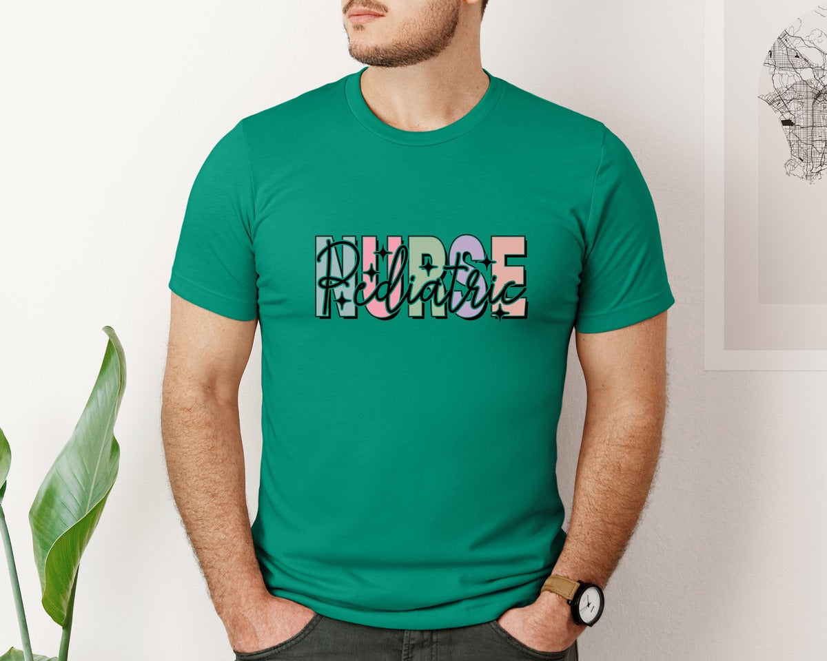 brand:Bella Canvas|color:Kelly|Peds Nurse Picu Pediatric Nurse Graphic T-Shirt