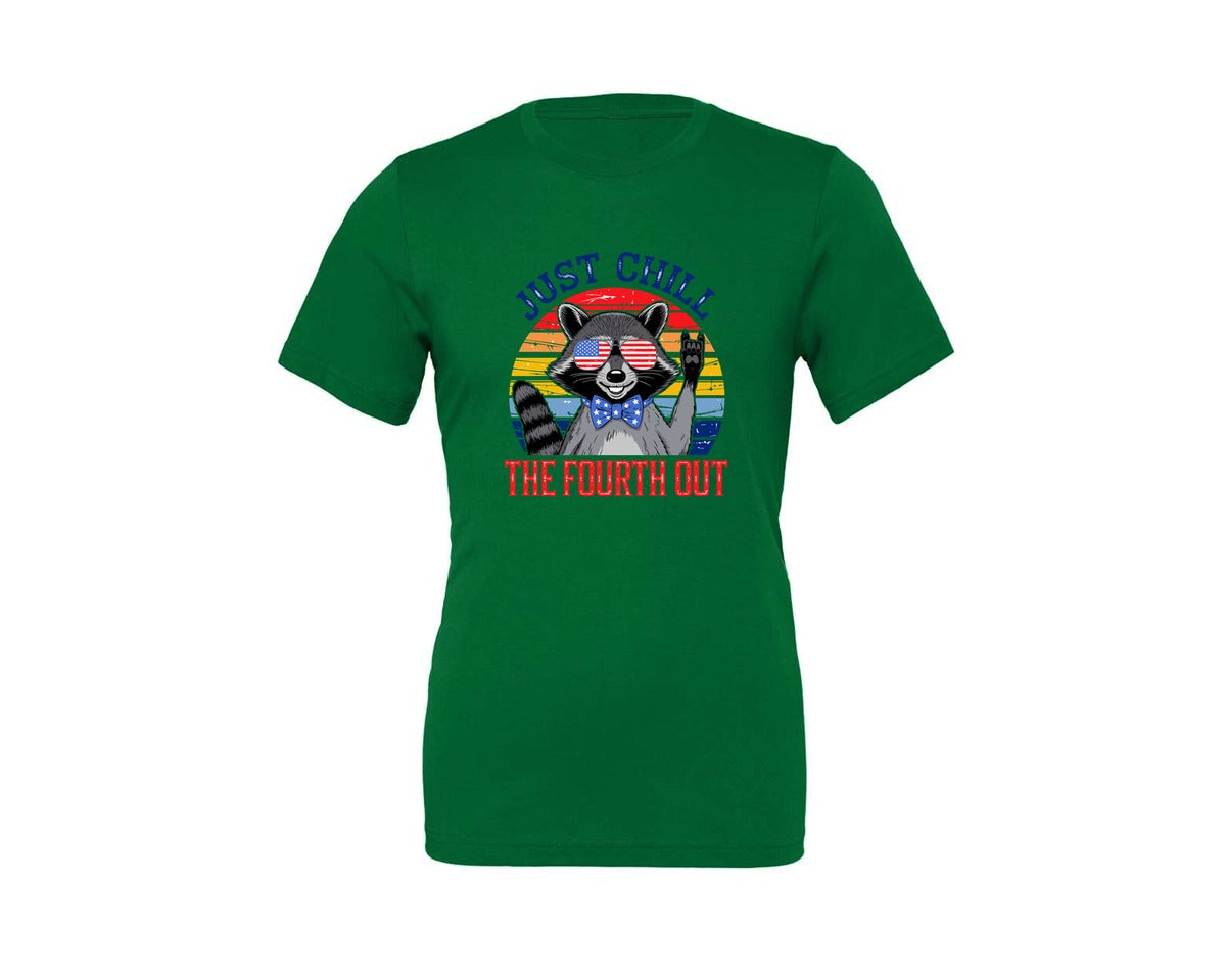 brand:Generic|color:Kelly|Retro Raccoon 4Th Of July Chill Vibes Graphic T-Shirt