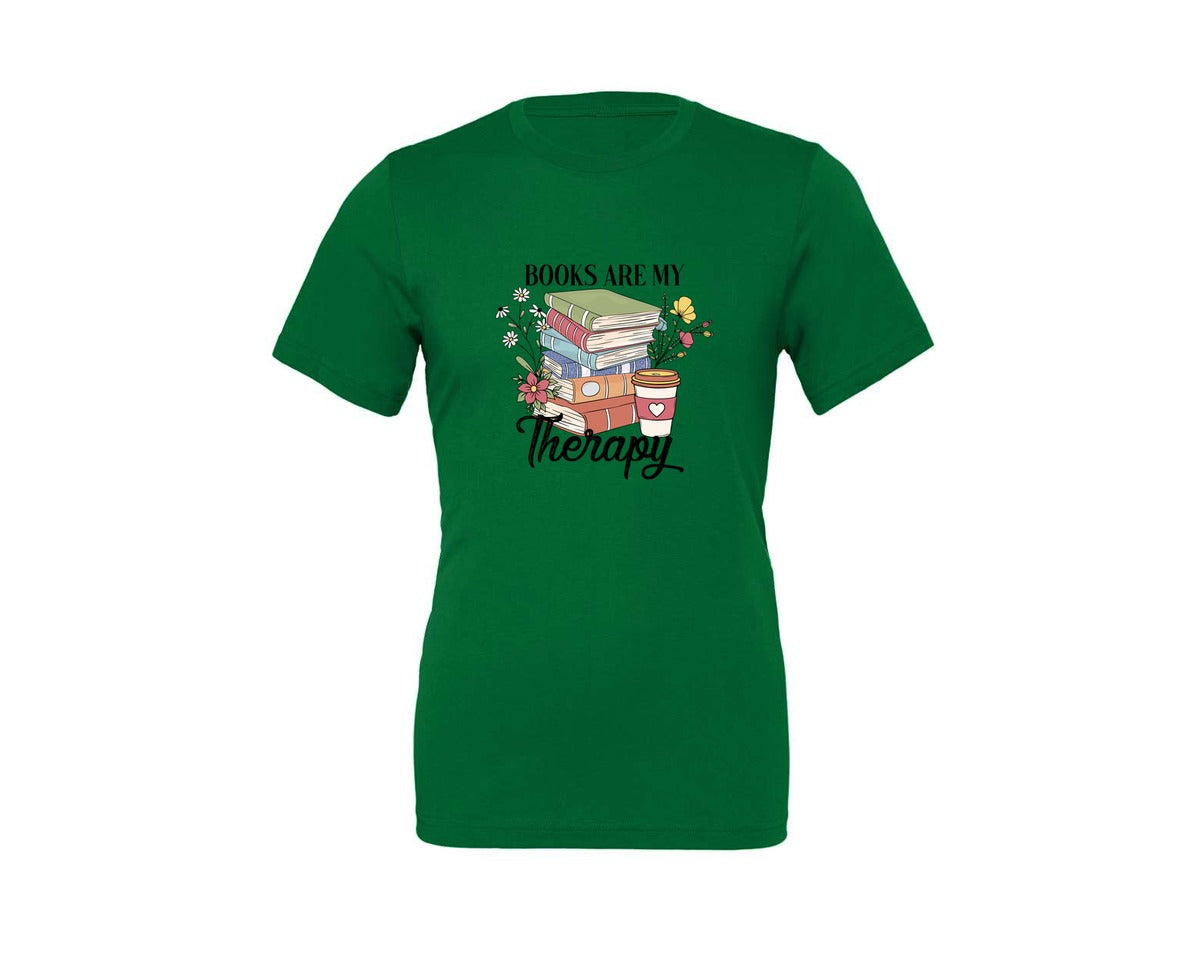 brand:Generic|color:Kelly|Book Are My Theraphy Reading Graphic T-Shirt
