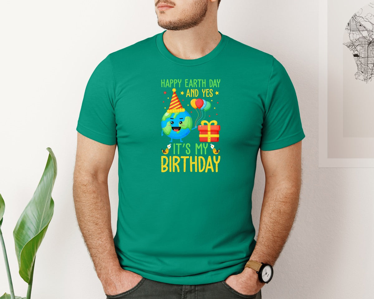 brand:Bella Canvas|color:Kelly|Happy Earth Day Birth Day T Shirt Graphic T-Shirt