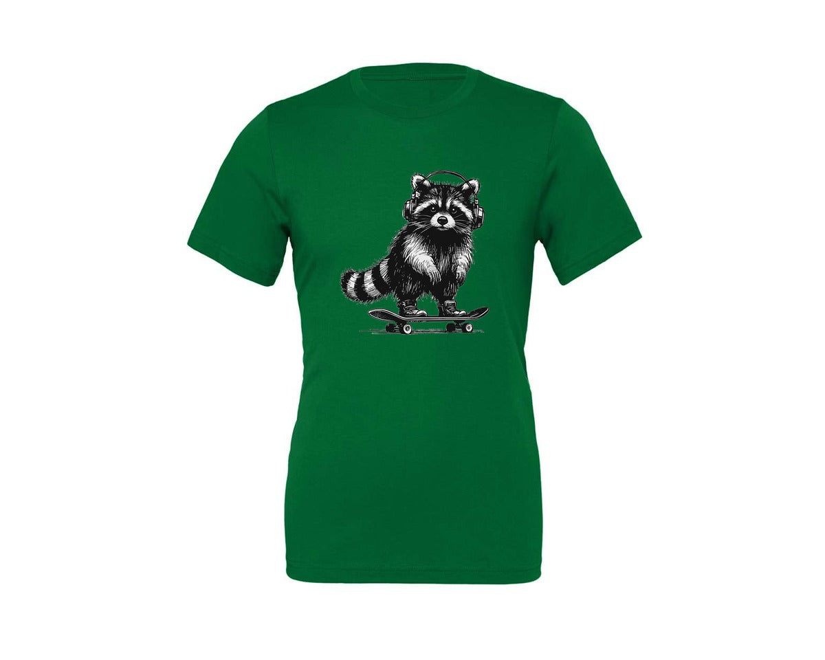brand:Generic|color:Kelly|Raccoon Playing Skateboard Shirt Graphic T-Shirt