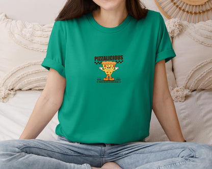 brand:Bella Canvas|color:Kelly|Vintage Slice Pizza Cartoon Character Graphic T-Shirt