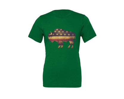 brand:Generic|color:Kelly|American Bison Patriotic Usa Flag 4 Graphic T-Shirt
