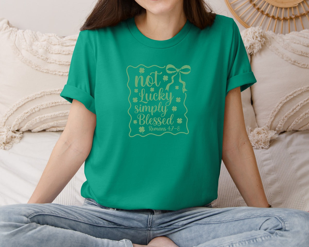 brand:Bella Canvas|color:Kelly|Not Lucky Simply Blessed Graphic T-Shirt