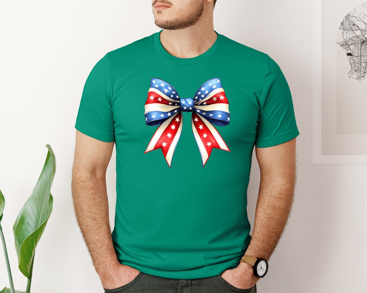 brand:Bella Canvas|color:Kelly|4Th Of July Bow Design T Shirt 5 Graphic T-Shirt