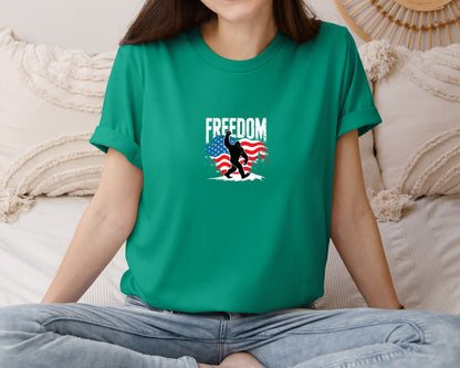 brand:Bella Canvas|color:Kelly|Freedom Bigfoot Usa Flag 4Th Of July Graphic T-Shirt