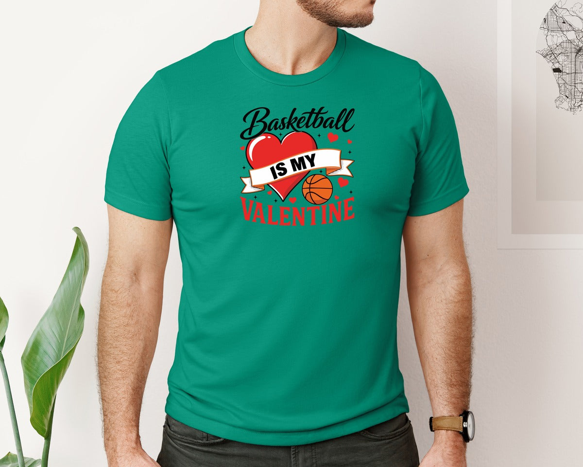 brand:Bella Canvas|color:Kelly|Basketball Valentines Day T Shirt Graphic T-Shirt
