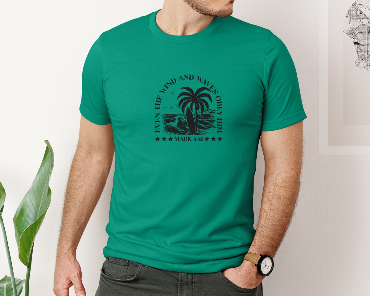 brand:Bella Canvas|color:Kelly|Wind And Waves Obey Him Mark 441 Graphic T-Shirt