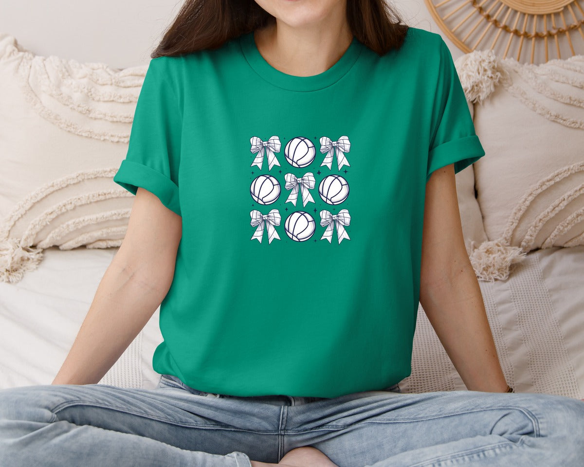 brand:Bella Canvas|color:Kelly|Volleyball Bow Volleyball Mama Graphic T-Shirt