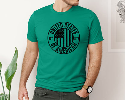 brand:Bella Canvas|color:Kelly|United States Of America Patriotic Graphic T-Shirt