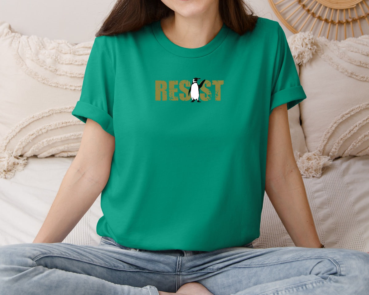 brand:Bella Canvas|color:Kelly|Penguin Resist Funny Penguin Anti Maga Graphic T-Shirt