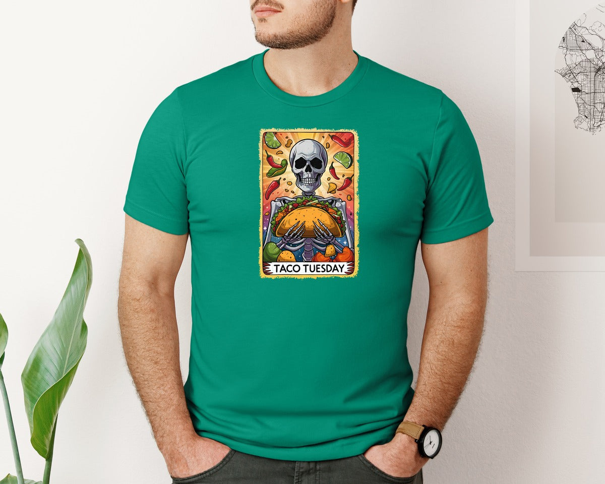 brand:Bella Canvas|color:Kelly|Skeleton Tarot Card Cinco De Mayo Tshirt Graphic T-Shirt