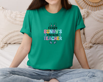 brand:Bella Canvas|color:Kelly|Every Bunnys Favorite Teacher Easter 9 Graphic T-Shirt