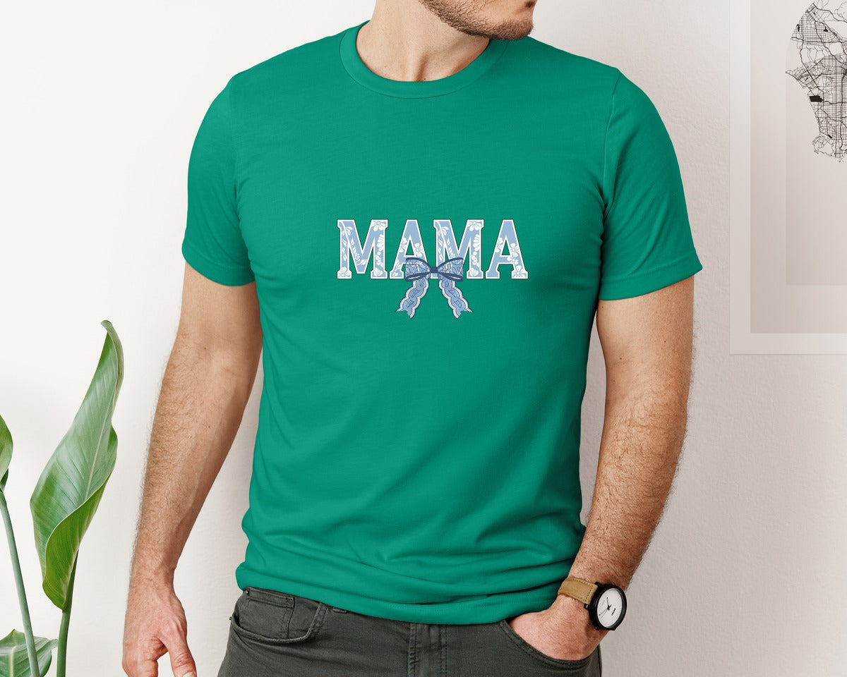 brand:Bella Canvas|color:Kelly|Mama Floral Coquette Bow Mama Graphic T-Shirt