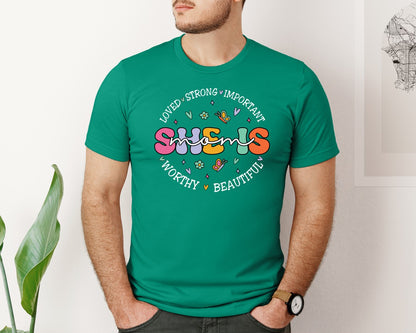 brand:Bella Canvas|color:Kelly|She Is Mom Happy Mama Mothers Day Graphic T-Shirt
