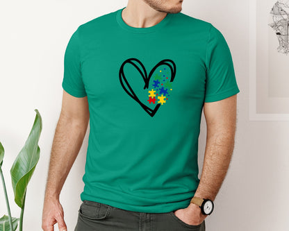 brand:Bella Canvas|color:Kelly|Autism Heart Autism Puzzle Graphic T-Shirt