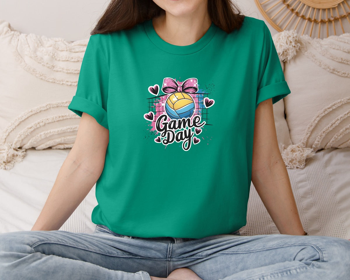 brand:Bella Canvas|color:Kelly|Game Day Volleyball Cute Girly Spo Graphic T-Shirt