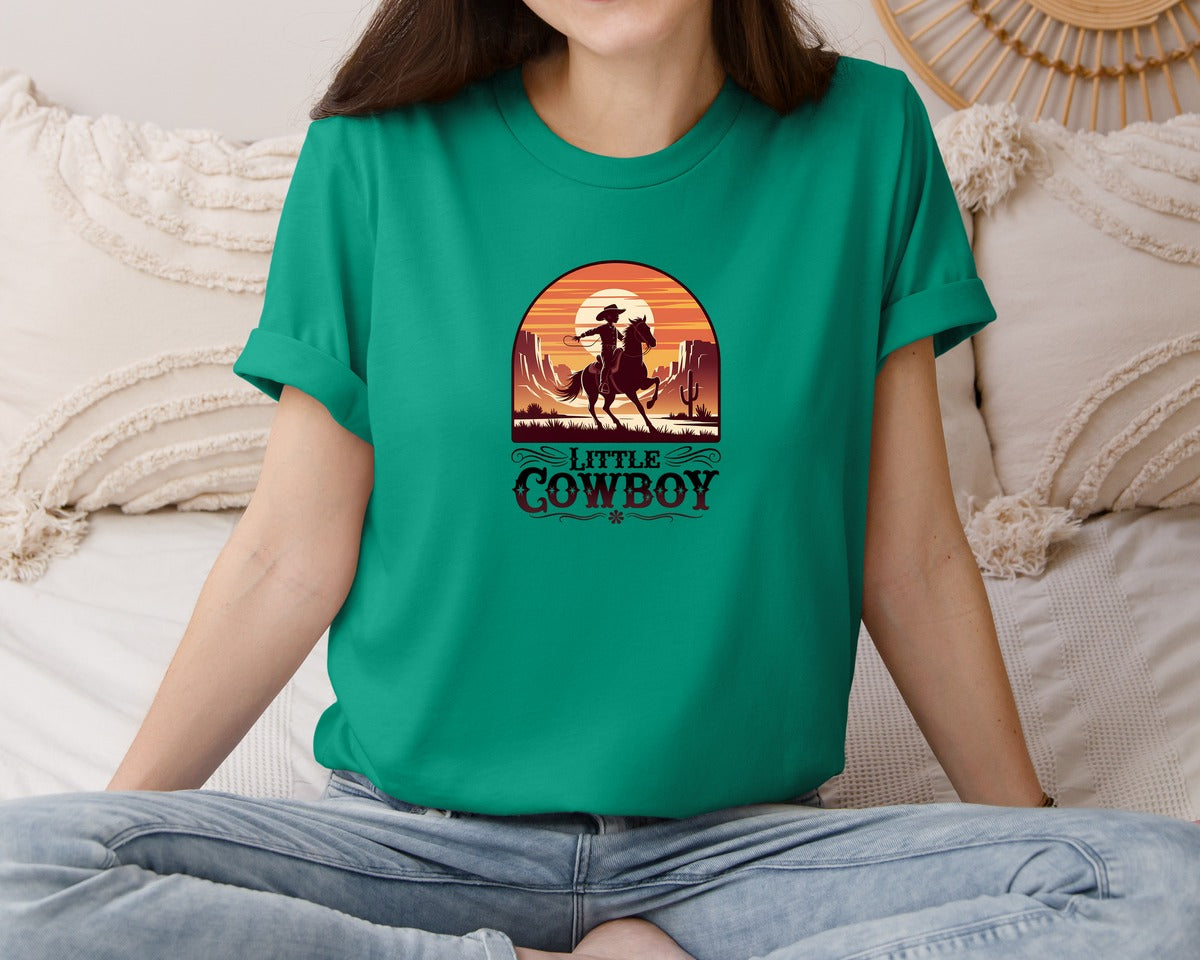 brand:Bella Canvas|color:Kelly|Little Cowboy Western Horse Riding 2 Graphic T-Shirt