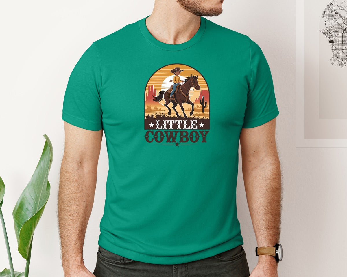 brand:Bella Canvas|color:Kelly|Little Cowboy Western Horse Riding Graphic T-Shirt