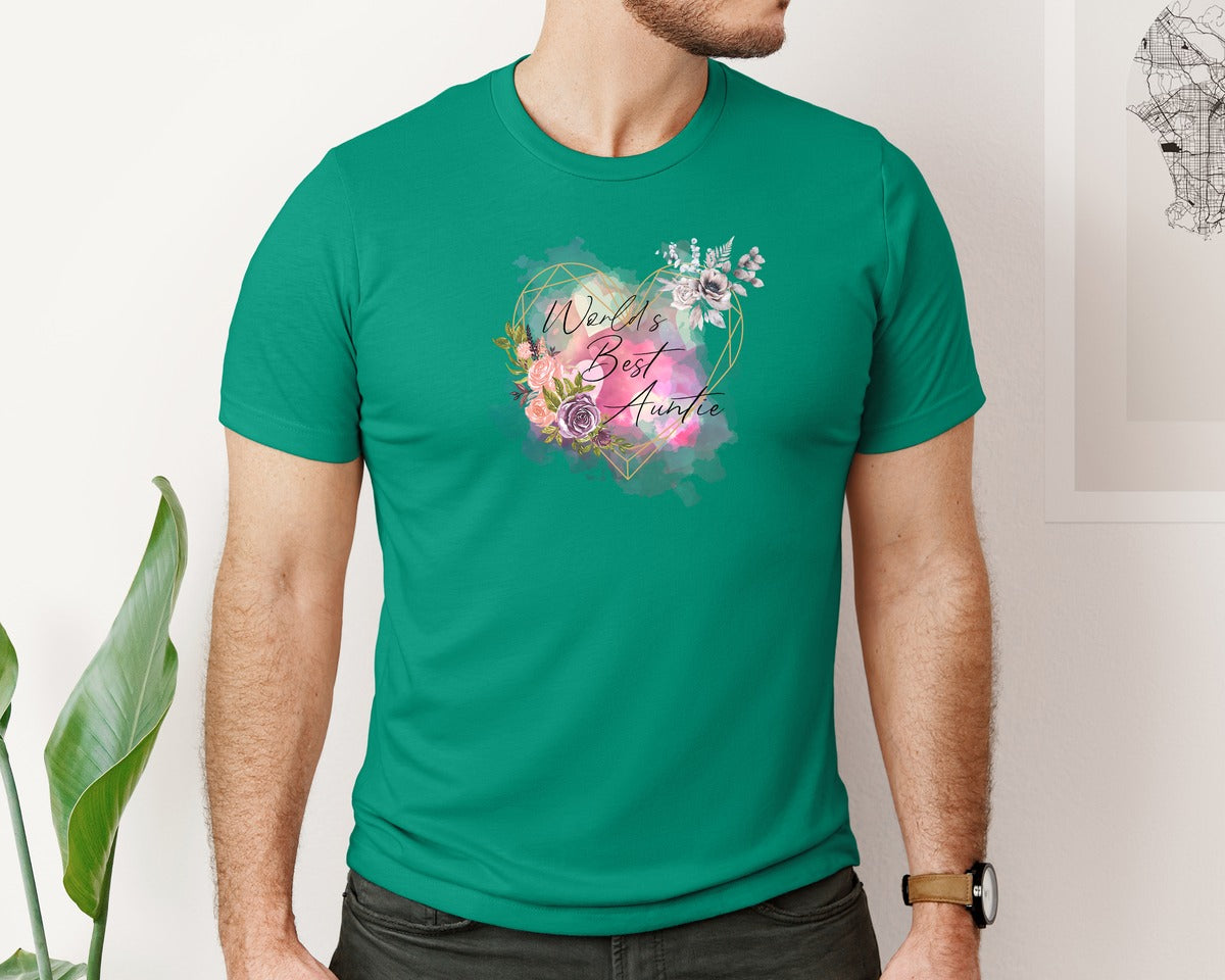 brand:Bella Canvas|color:Kelly|Worlds Best Auntie Heart Graphic T-Shirt