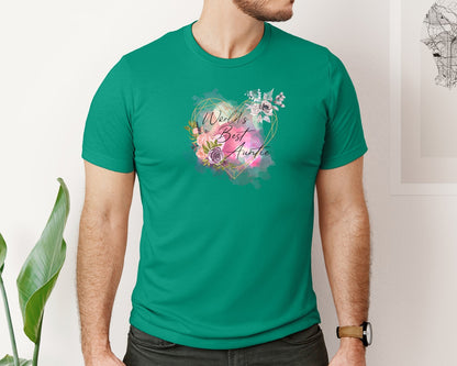 brand:Bella Canvas|color:Kelly|Worlds Best Auntie Heart Graphic T-Shirt