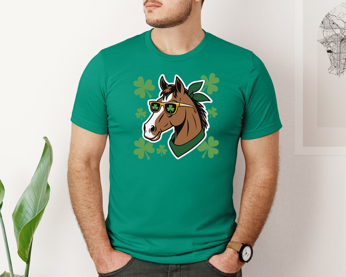brand:Bella Canvas|color:Kelly|St Patricks Day Horse Irish Day Graphic T-Shirt
