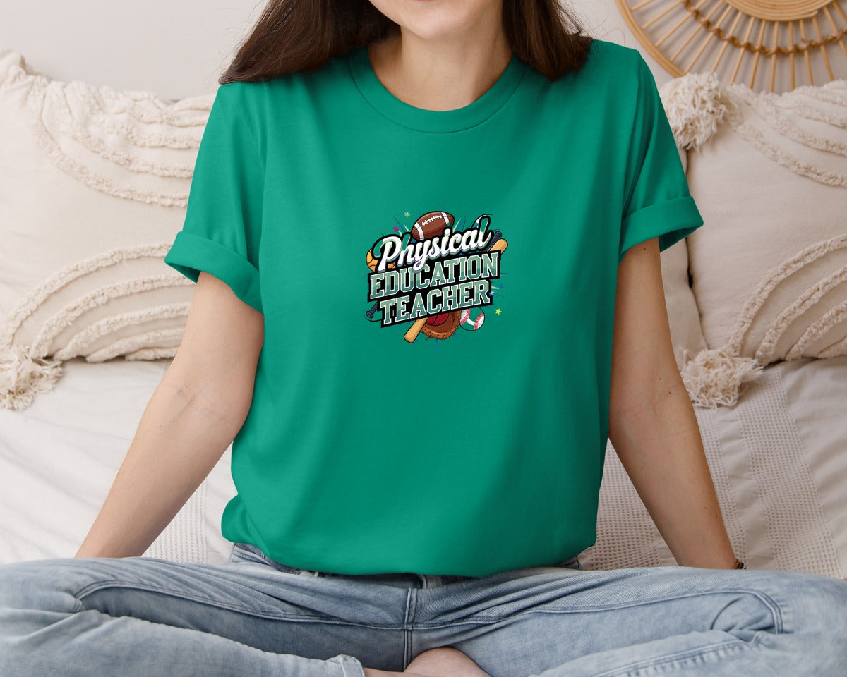 brand:Bella Canvas|color:Kelly|Physical Education Teacher 2 Graphic T-Shirt