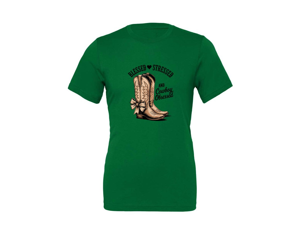 brand:Generic|color:Kelly|Blessed Stressed Mom Western Mothers Day 2 Graphic T-Shirt