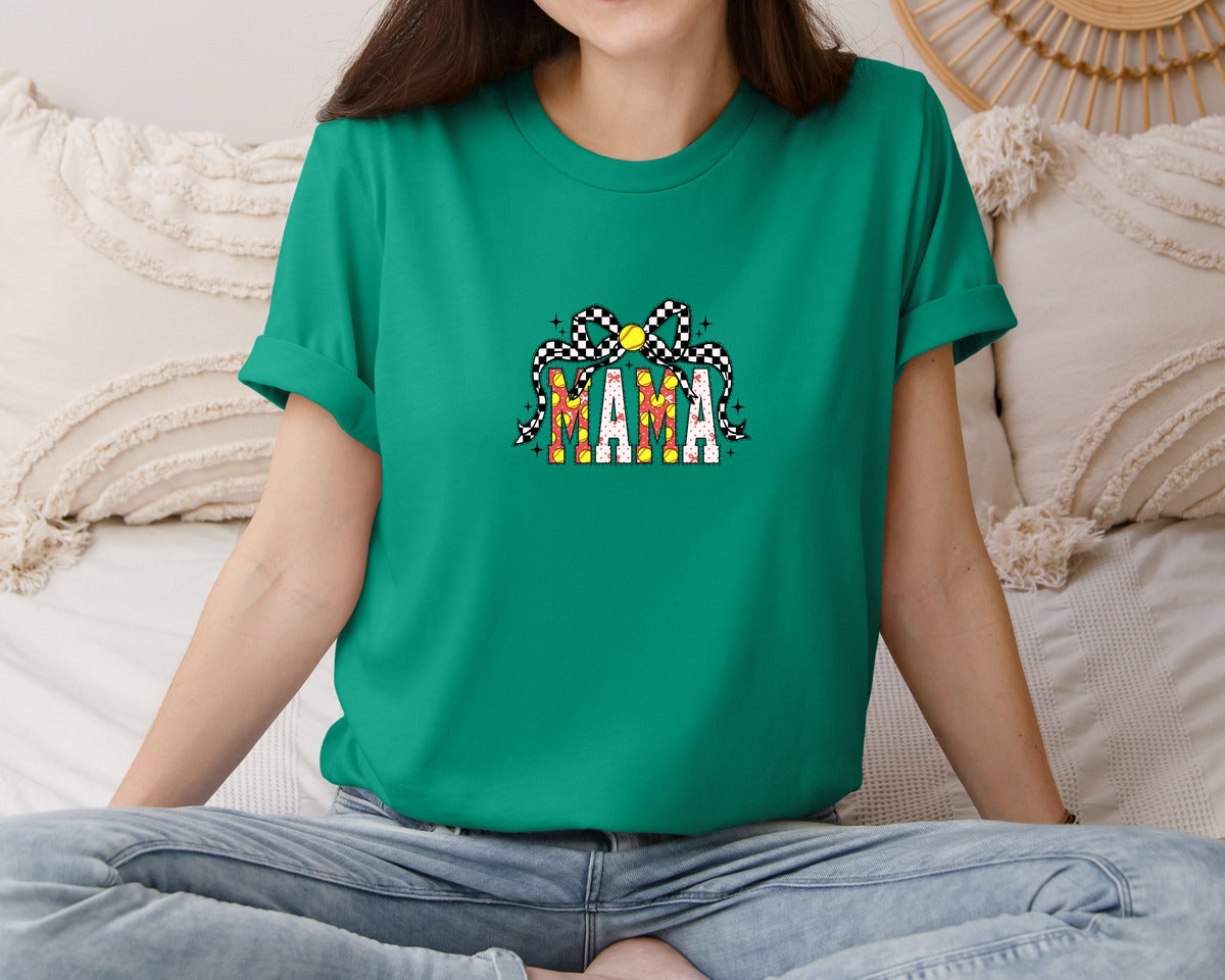 brand:Bella Canvas|color:Kelly|Retro Softball Mama Coquette 4 Graphic T-Shirt