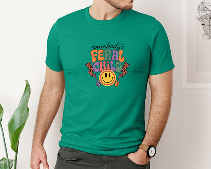 brand:Bella Canvas|color:Kelly|Somebodys Feral Child Funny Summer Graphic T-Shirt