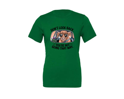 brand:Generic|color:Kelly|Dont Look Back Highland Cow Graphic T-Shirt