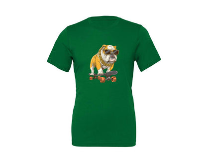 brand:Generic|color:Kelly|Cool Bulldog Skateboarder Graphics Graphic T-Shirt