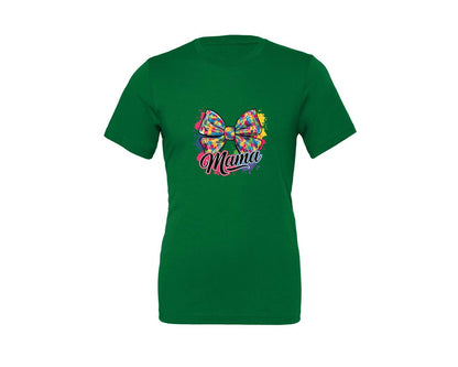 brand:Generic|color:Kelly|Autism Mama Colorful Puzzle Bow Art Graphic T-Shirt